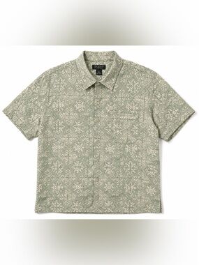 Harold Powell Sage Green Patterned Short-Sleeve Button-Down Silk Shirt